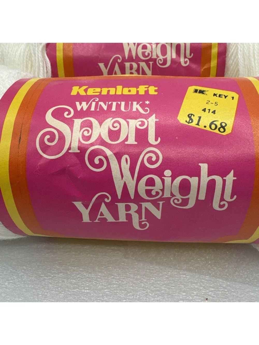 Vintage Lot 3 Skeins Kenloft Wintuk Sport Yarn White DuPont Orlon Acrylic 3 Ply